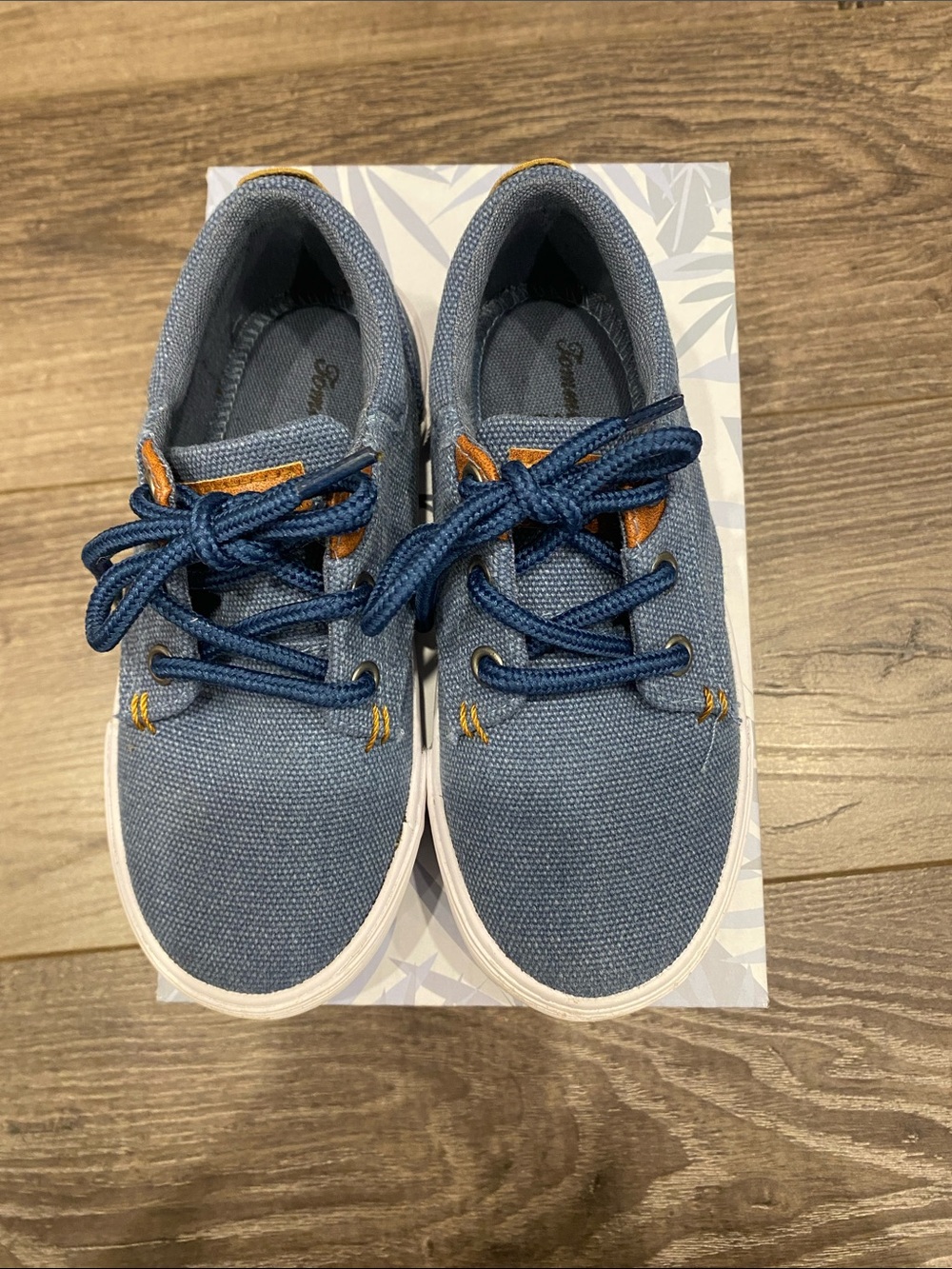 Tommy Bahama Navy Canvas Lace-Up Kids Sneakers with Tan Trim